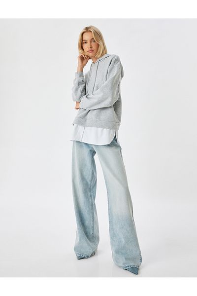Koton Shirt Hooded Sweatshirt with Hem Detail