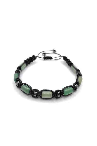 OSMANLI DOĞAL TAŞ Green Aventurine-Hematite Natural Stone String Bracelet - Certified, Genuine Original, Cornered Macrame Model