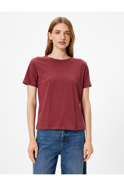 Koton Βαμβακερό κοντομάνικο μπλουζάκι με λαιμόκοψη