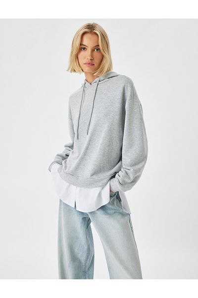 Koton Shirt Hooded Sweatshirt with Hem Detail