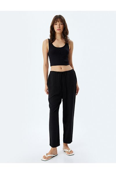 Koton High Waist and Pocket Linen Blended Trousers - Wide Leg