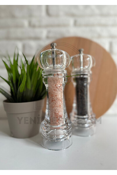 yeninesilevim 2li Şeffaf Akrilik 19 cm Büyük Boy Baharat Tuz Karabiber Öğütüc...