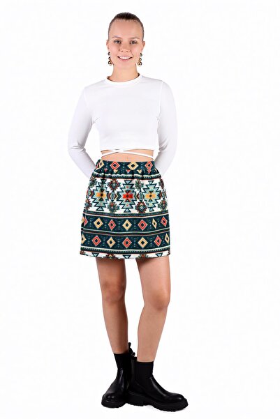 3027A Desenli Etek Zümrüt