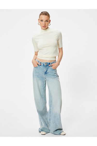Koton Knitwear Sweater - Stand Collar, Short Sleeve