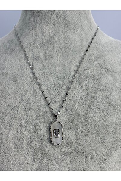 Uzak Işıklar قلادة من الفولاذ البيضاوي الفضي بيرليسسينت