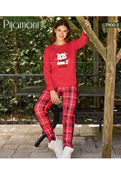 Pijamoni Şardonlu (Tüylü) Uzun Kol Pijama Pijama Takımı 7900-12
