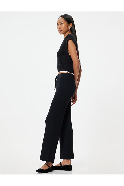 Koton Ribbed Waist Tied Wide Leg Trousers