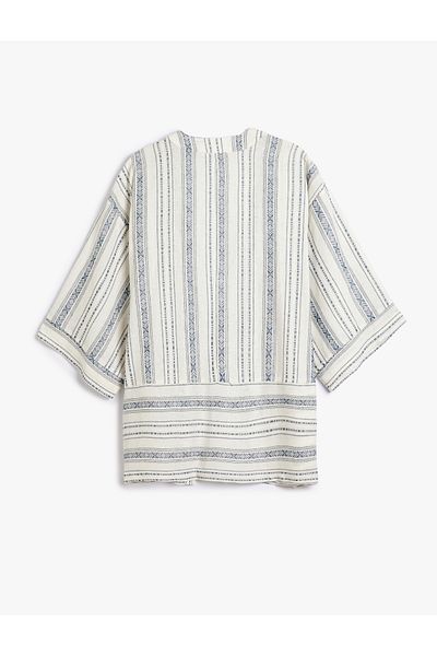 Koton Linen Kimono 3/4 Wide Sleeve Hip Length