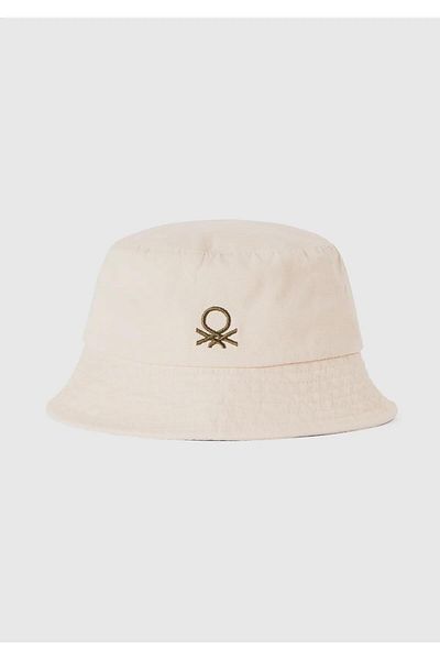United Colors of Benetton Erkek Çocuk Krem Önü Logo İşlemeli Tek Renkli Bucket Şapka
