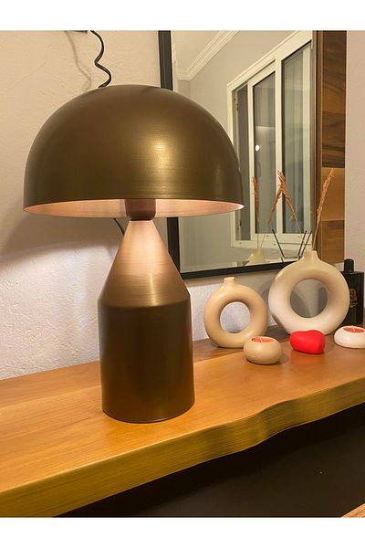 Modavize Mushroom Modern Design Design Wired Brown Color Metal Hat Lampshade Night Light Table Lamp