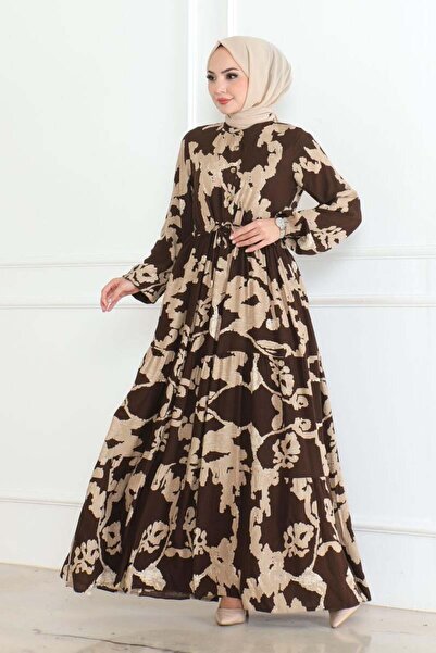 SGS Φόρεμα Hijab - Μίνα με μοτίβο, καφέ