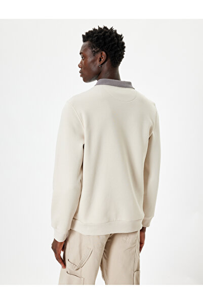 Koton Polo Yaka Sweatshirt Basic Uzun Kollu Şardonlu Pamuk Karışımlı