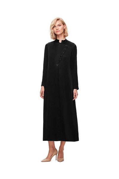 MISS DALIDA Black Colored Buttoned Cupro Dress T25K-4001
