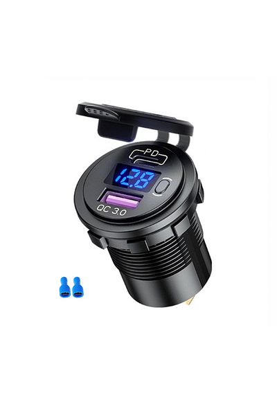 Choice 48W USB Type C Car Usb Charger Socket 12V/24V Dual USB Outlet PD3.0&QC3.0 Car Socket with LED Vol...