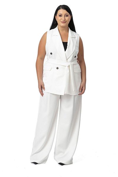 DISENTIS MODEST Set alb din două piese, pantaloni cu vestă dublu