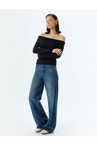 Koton Long Sleeve Off-the-Shoulder Knitwear Sweater