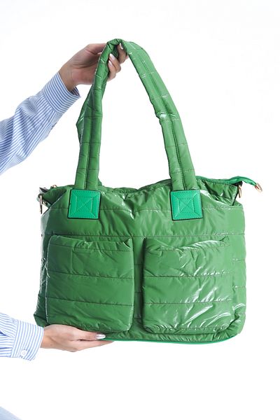 Moda Lime Geantă de parașută cu buzunar mare pentru femei Geantă de damă strălucitoare Genți de damă elegante, potrivite pentru utilizare zilnică