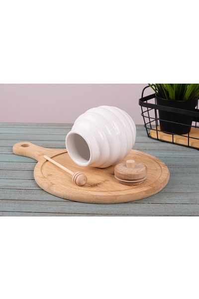 Kitchen Pembelia Honey Jar with Bamboo Lid and Honey Spoon 500 ml