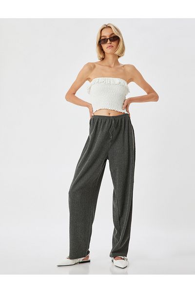 Koton Comfortable Fit Textured Waist Tied Trousers