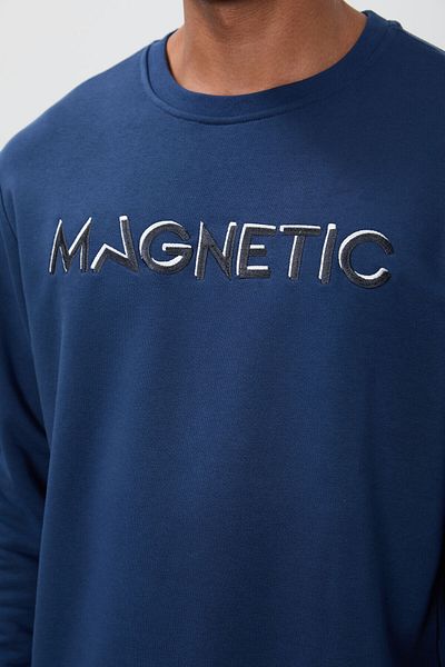 TOMMY LIFE Ανδρικό φούτερ Indigo Text Embroidered O Neck Comfortable Form με Fleece Εσωτερικά - 88020