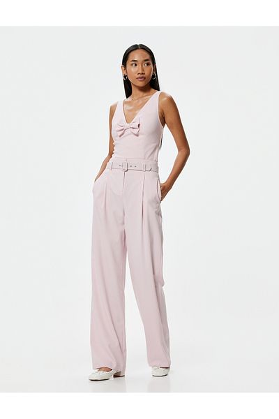 Koton Tuba Unusal - Pile Detailed Trousers with Palazzo Belt and Pockets