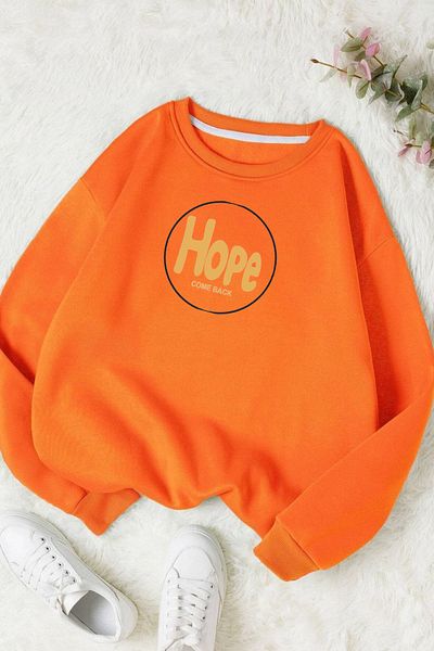 Moda Glo Hanorac din bumbac cu decolteu rotund cu imprimeu Hope unisex