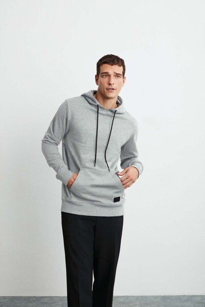 GRIMELANGE Ανδρική φούτερ με μαλακή κουκούλα Jorge από οργανικό βαμβάκι καγκουρό κανονική φούτερ Grimelange