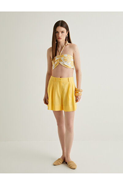 Koton X Melis Ağazat - Halter Yaka Çiçekli Büstiyer Boyundan Bağlamalı Astarlı Viskon Kumaş