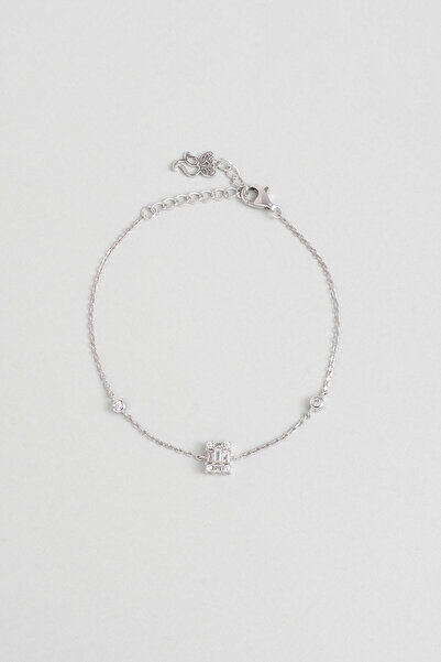 So CHIC... Minimal 18 Ayar Beyaz Altın Kaplama 19 Cm Gümüş Baget Bileklik