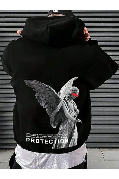 Moda Glo Hanorac unisex cu imprimeu cu înger scris de protecție