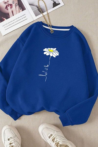 Moda Glo Унисекс памучен суичър с кръгло деколте с щампа на маргаритка