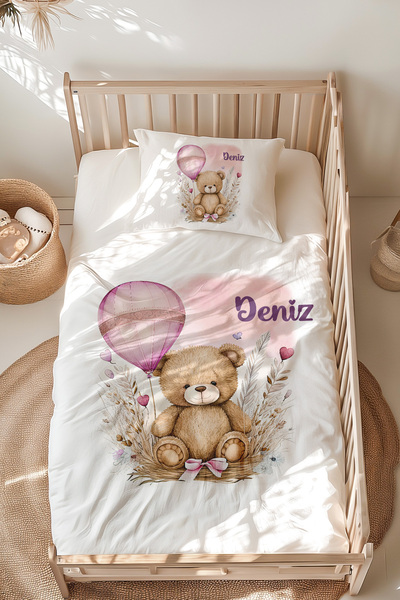 Lilabio %100 Pamuk Isme Özel Isimli Montessori Yatak Nevresim Takımı (100X200...
