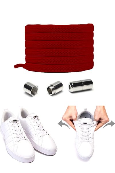 SHELAX Practical Red Smart Elastic Flat Shoelaces - Elastic and Metal Locked