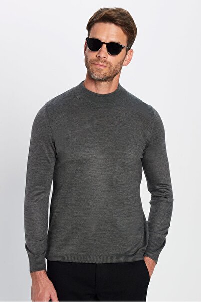 Tudors Men's Slim Fit Slim Fit Soft Texture Non-Pilling Gray Half Turtleneck Knitwear Sweater