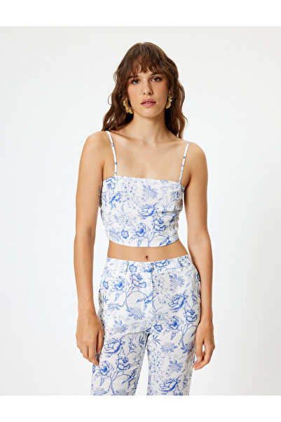 Koton X Melis Ağazat - Floral Bustier with Thin Straps Slim Fit Lined
