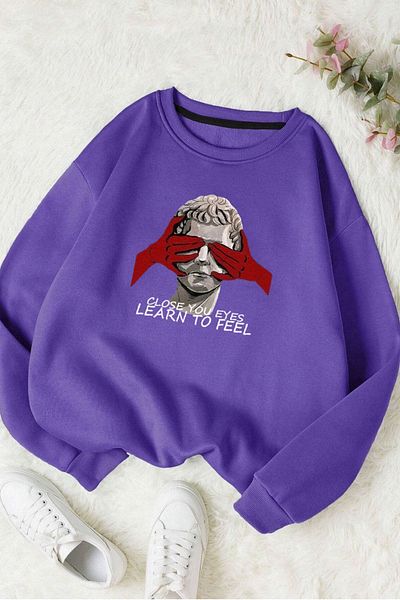 Moda Glo Unisex Βαμβακερό φούτερ με στάμπα Learn To Feel