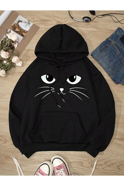 Moda Glo Hanorac unisex cu imprimeu Black Cat pentru copii