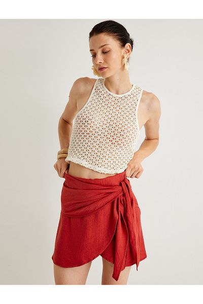 Koton Melis Ağazat - Double Breasted Slim Fit Mini Skirt with Side Tie Detail