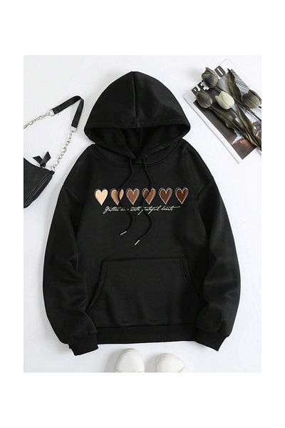 Moda Glo Hanorac unisex cu imprimeu inimă maro