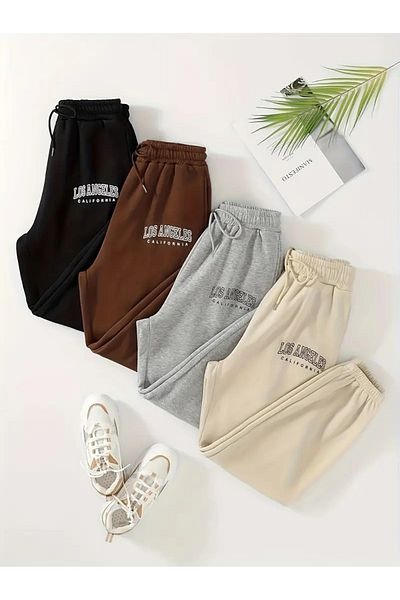 QUEENSTOWN Unisex Los Angeles εμπριμέ καφέ/μαύρο/γκρι/μπεζ 4 τεμαχίων μεγάλου μεγέθους φούτερ