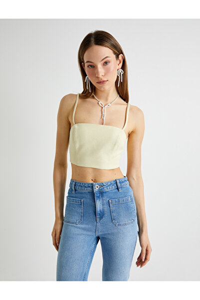 Koton Tuba Ünsal - Thin Strap Crop Top with Gipe Detail