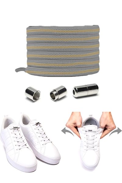 SHELAX Yellow Smart Gray Laces - Practical Elastic Flat Shoelaces - Metal Locked