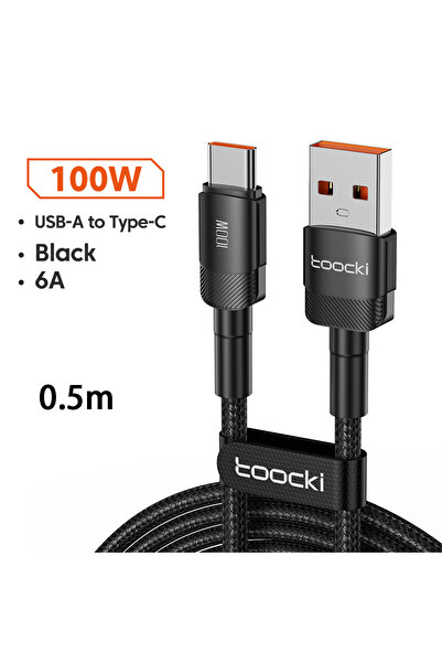 Toocki كابل HY A-C أسود بطول 0.5 متر، 6 أمبير، USB إلى Type C، لشاحن شحن سريع...