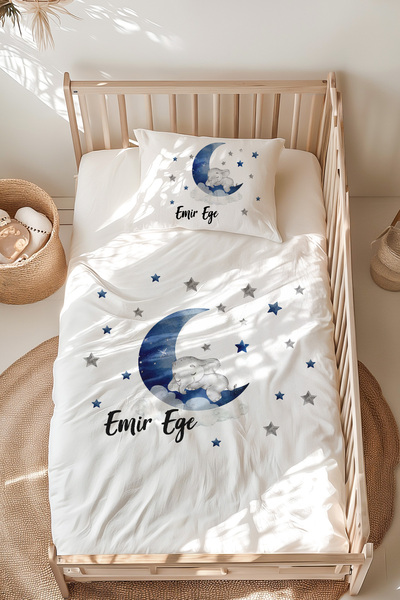 Lilabio %100 Pamuk Isme Özel Isimli Montessori Yatak Nevresim Takımı (100X200...