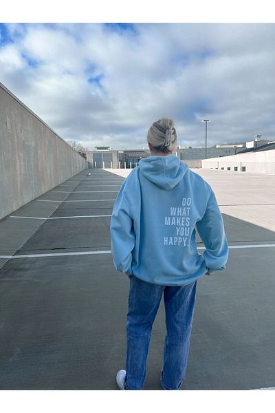 Moda Glo Τυπωμένο υπερμεγέθη κουκούλα "Do What Makes Happy You".