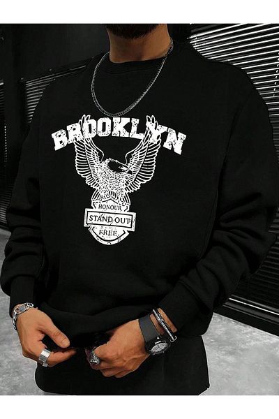 Moda Glo Hanorac unisex cu imprimeu Vultur cu litere Brooklyn