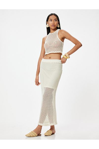 Koton Melis Ağazat - Crop Halter Collar Crochet Top