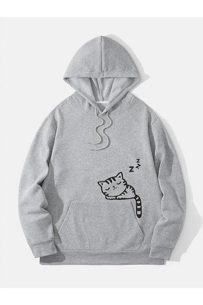 Moda Glo Φούτερ με κουκούλα με στάμπα Cat on the Pocket