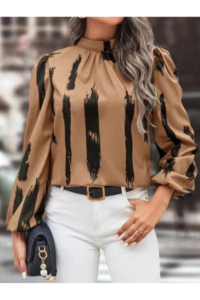 Femella Women Fashion Bluză de damă cu mânecă lungă, cu gât țesut, cu imprime...