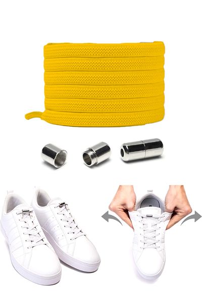 SHELAX Mustard Smart Laces - Practical Elastic and Metal Locking Flat Shoelaces